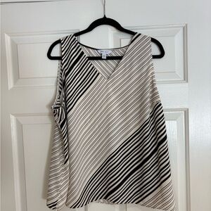 Nine West Black and Cream Diagonal Stripe Blouse